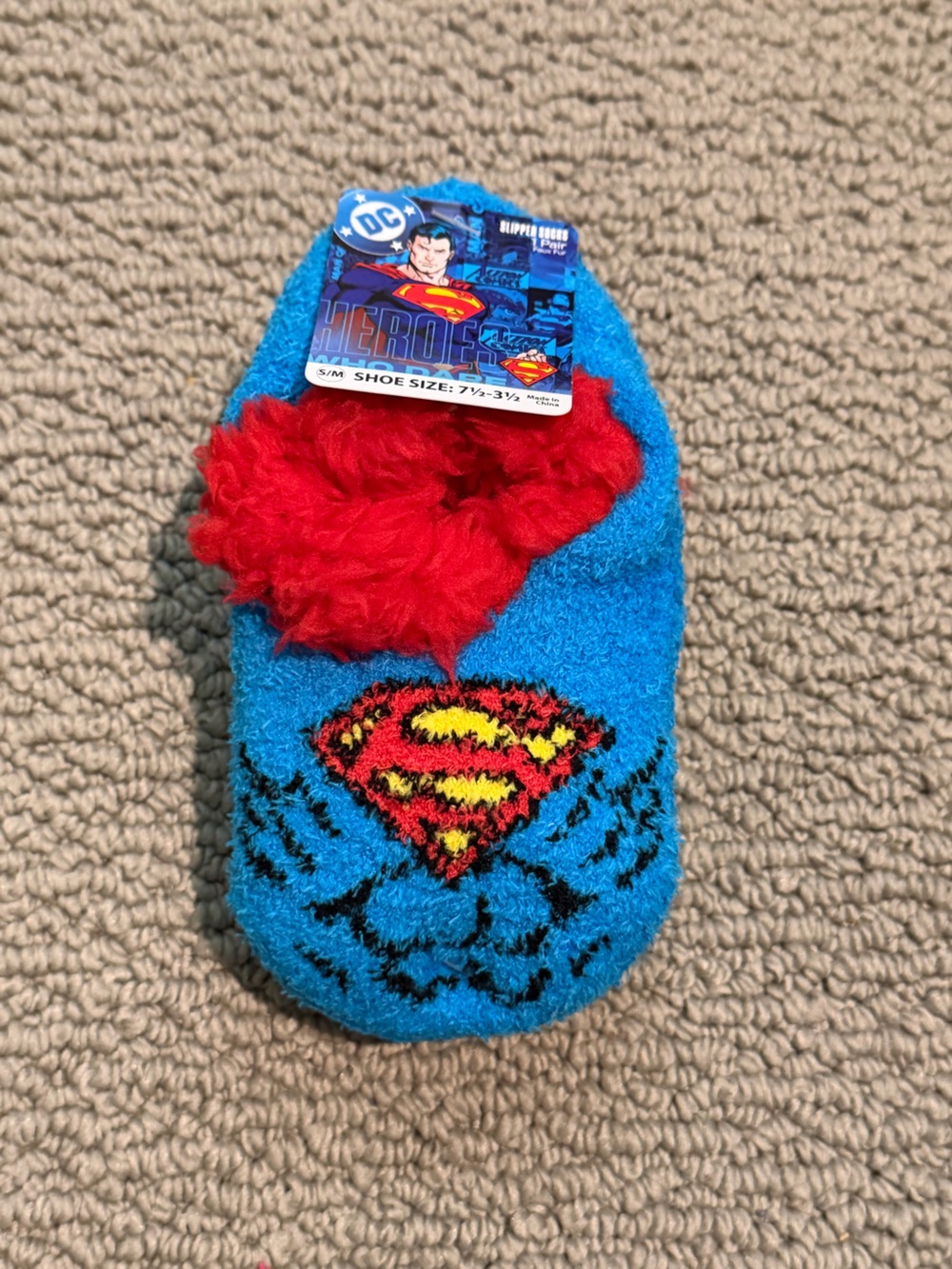 DC Blue & Red Superman Fuzzy Kids Slipper Socks